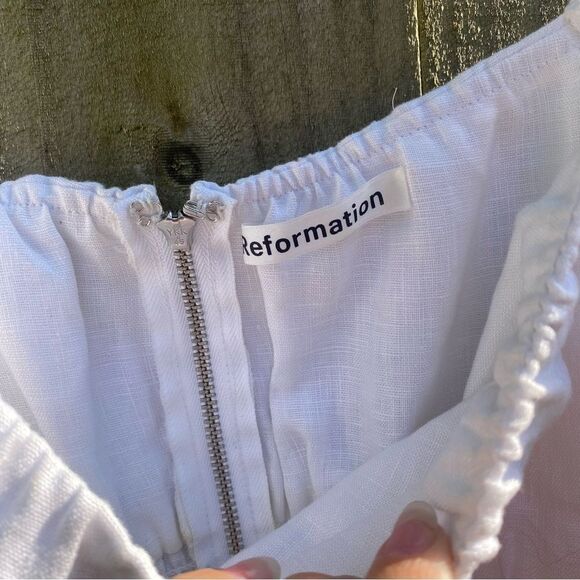 Reformation Kathryn linen dress Mini Off Shoulder Prairie Classy Size 0 NEW - Picture 6 of 8